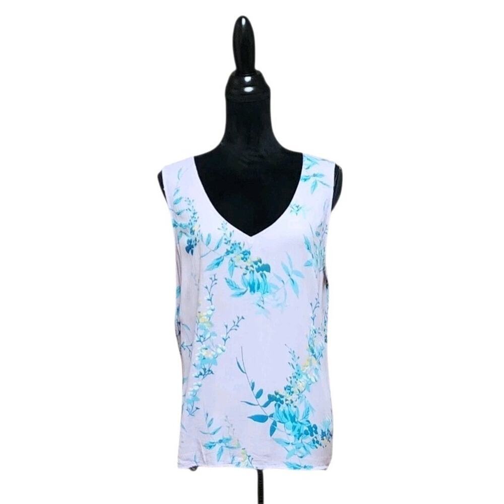 A.N.A Purple Floral Womens Size XL 100% Rayon Sleeveless Blouse Flowy V-Neck Top